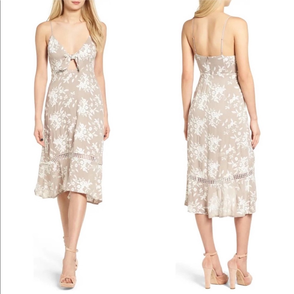 ASTR The Label Embroidered Tie Front Midi Dress